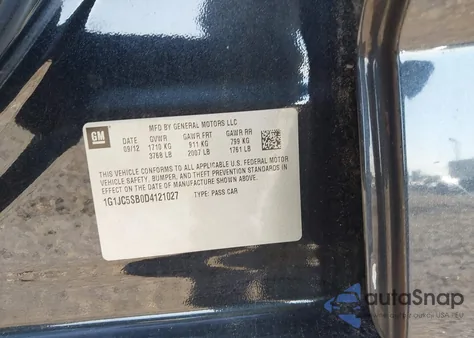 2013 Chevrolet Sonic Lt Auto z USA, uszkodzony, nr VIN 1G1JC5SB0D4121027